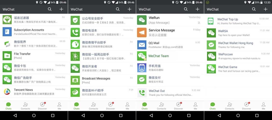 Variedade de serviços disponíveis para os utilizadores do WeChat