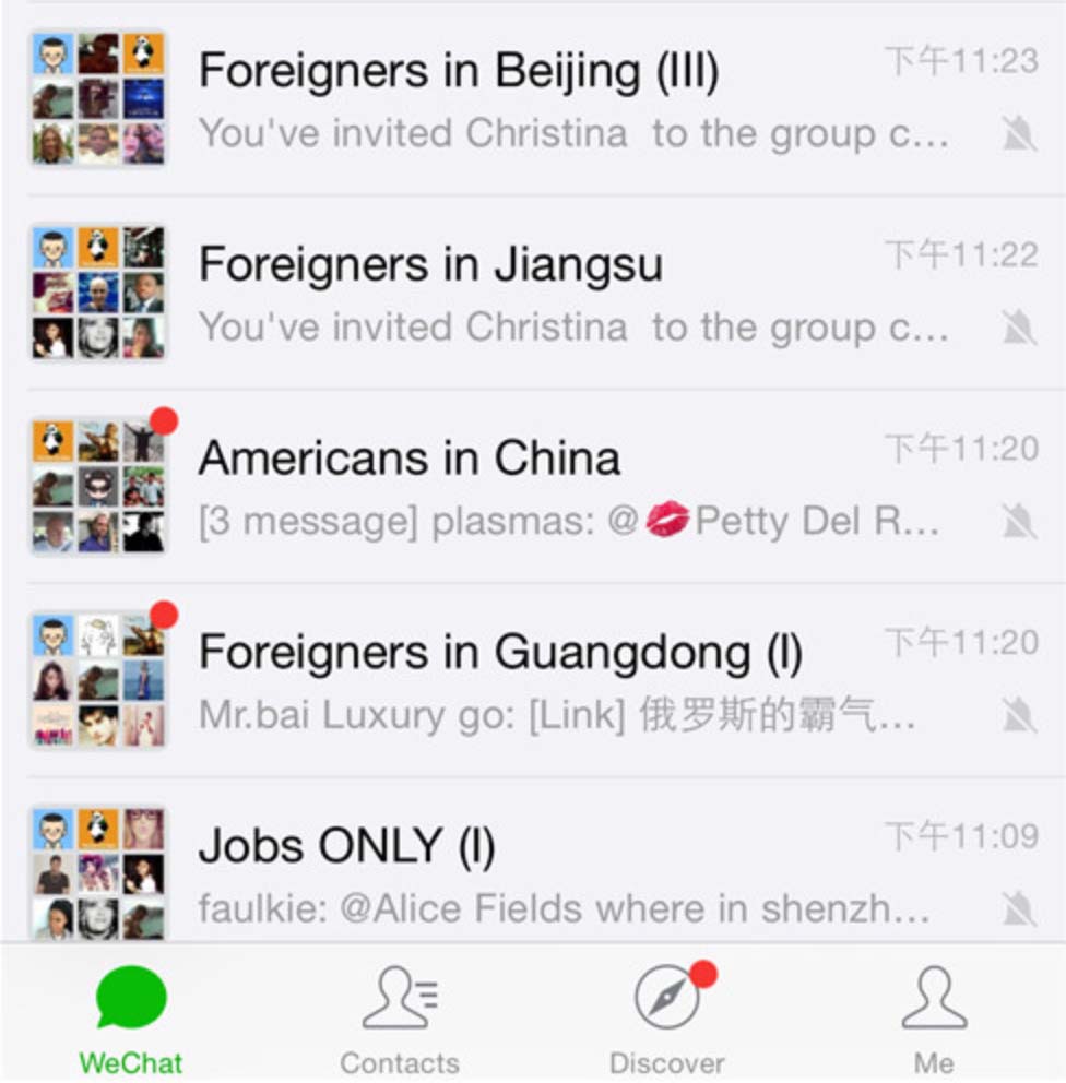 Acompanhamento de grupos no WeChat